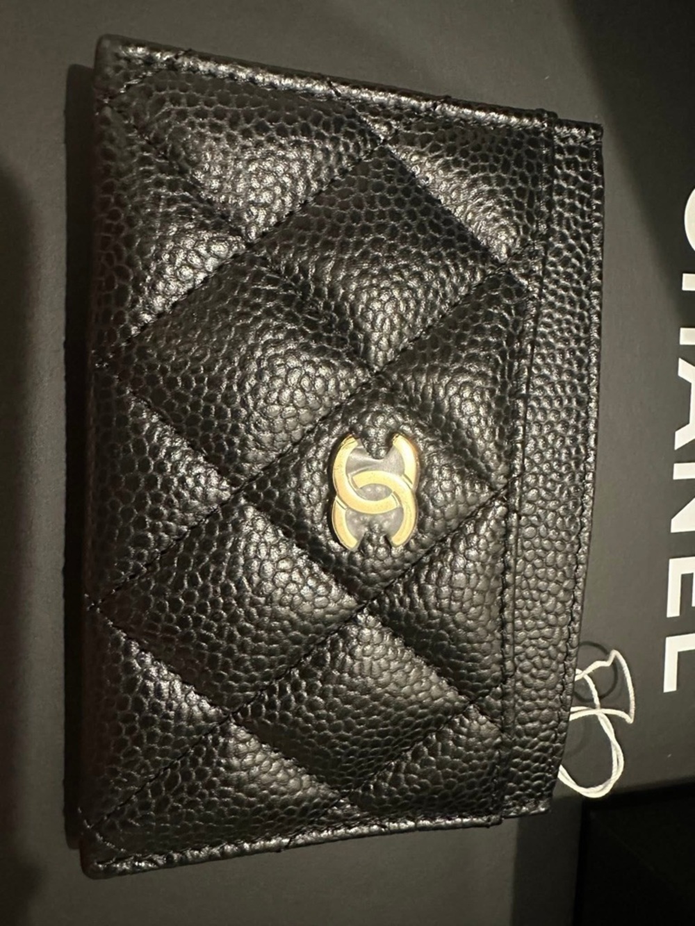 CHANEL Black Quilted Caviar Leather Card Holder with Gold CC - Picture 3 of 11